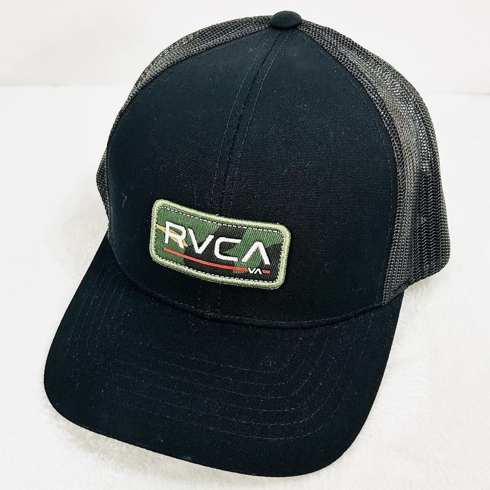 RVCA Woodland Camo Trucker Hat Cap Snapback Adjustable‎ Black Outdoors Casual